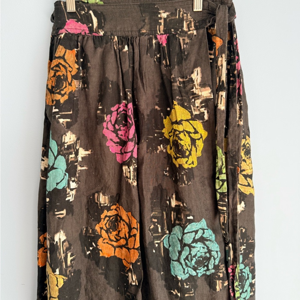 Brown Maxi Skirt with Multicolor Floral Print